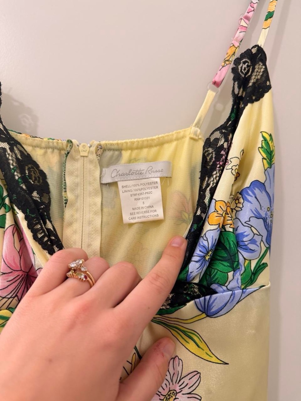 Floral Lace-Trim Slip Dress in Yellow - Picture 4 of 4